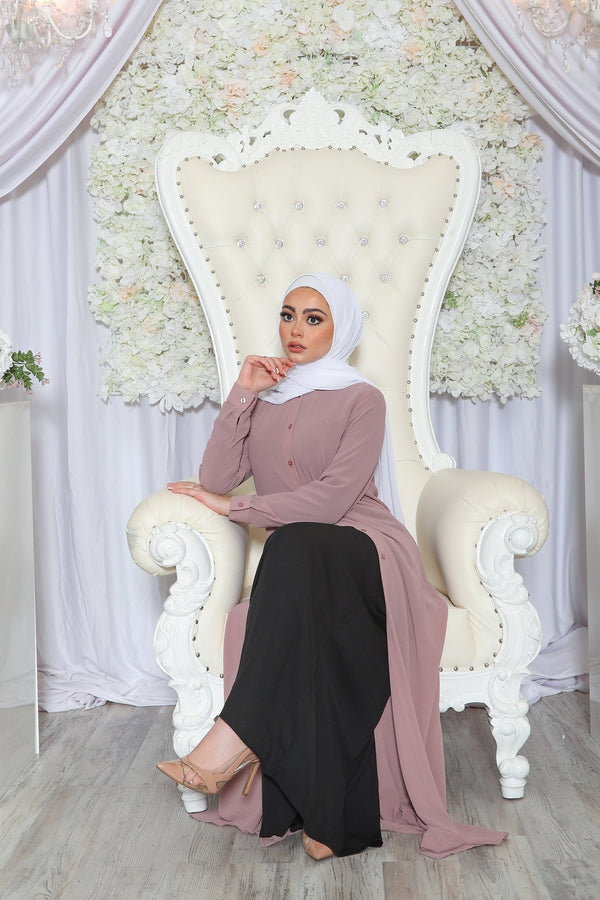 Chiffon Button Down Cardigan Dress- Rose Pink