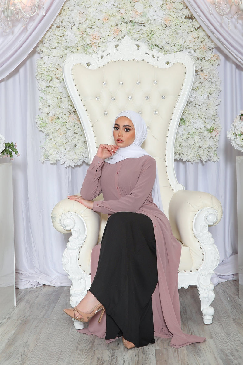 Chiffon Button Down Cardigan Dress- Rose Pink
