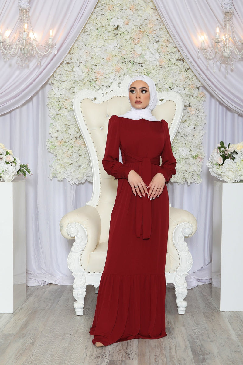 Jasmine Chiffon Wrap Dress- Maroon