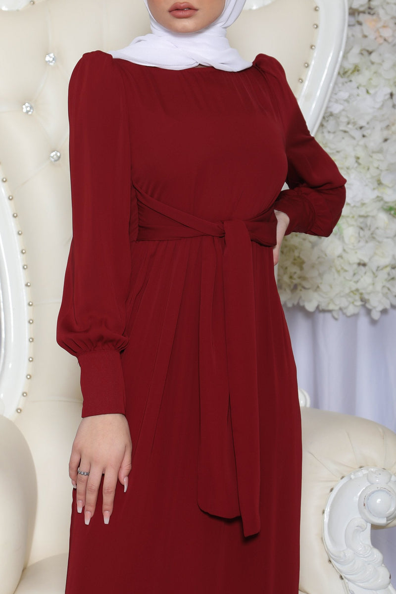 Jasmine Chiffon Wrap Dress- Maroon