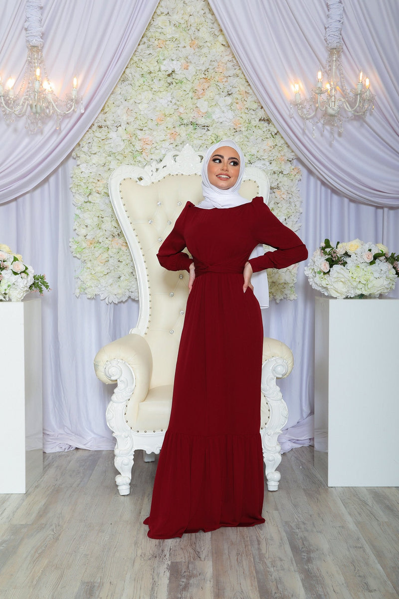 Jasmine Chiffon Wrap Dress- Maroon