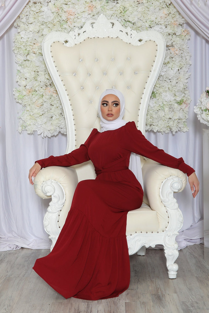 Jasmine Chiffon Wrap Dress- Maroon