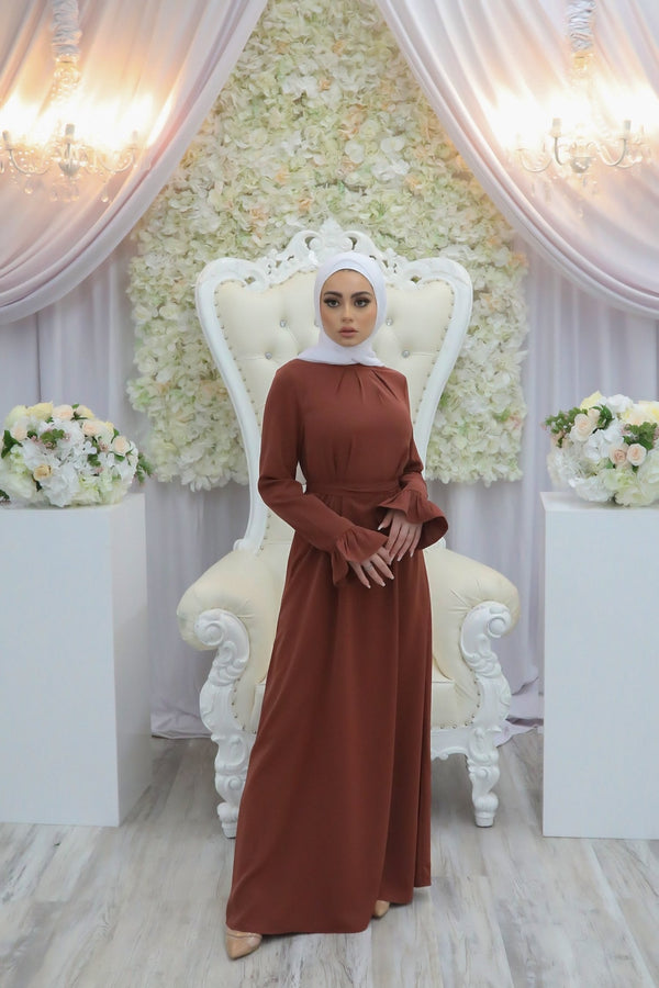 Lana Soft Bell Sleeve Dress- Burnt Sienna