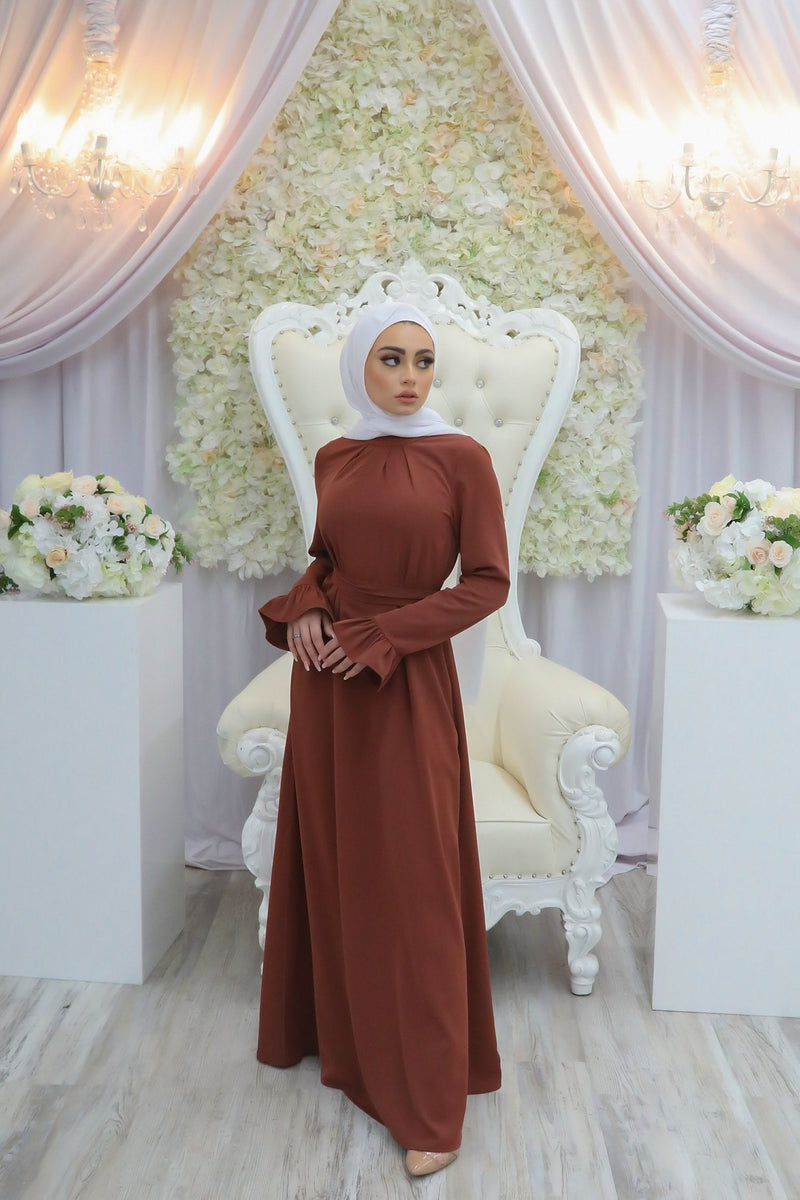 Lana Soft Bell Sleeve Dress- Burnt Sienna