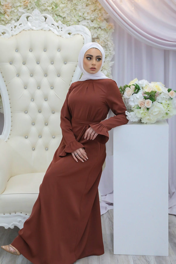 Lana Soft Bell Sleeve Dress- Burnt Sienna