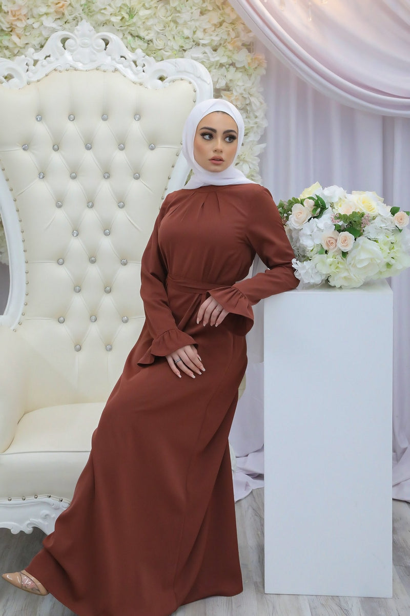 Lana Soft Bell Sleeve Dress- Burnt Sienna