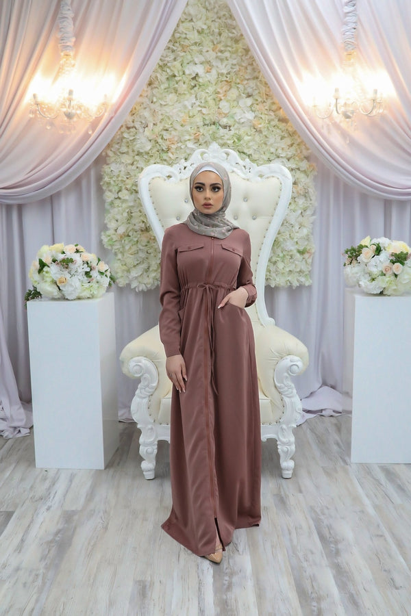 Nude Pink Deluxe Soft Zipper-Down Maxi Dress