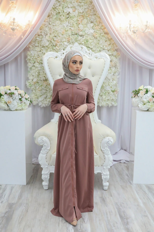 Nude Pink Deluxe Soft Zipper-Down Maxi Dress