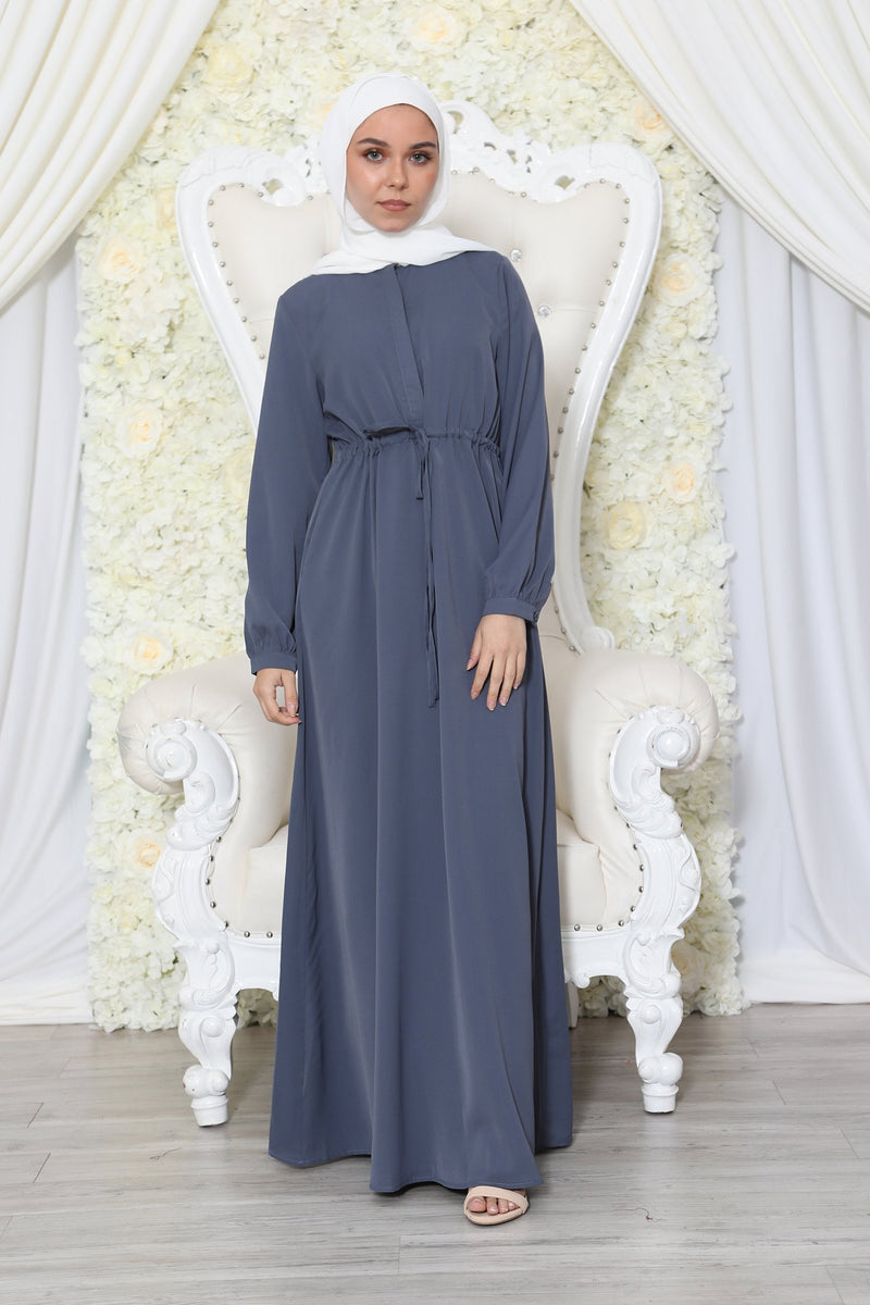 Ana Soft Button Dress-Blue Gray
