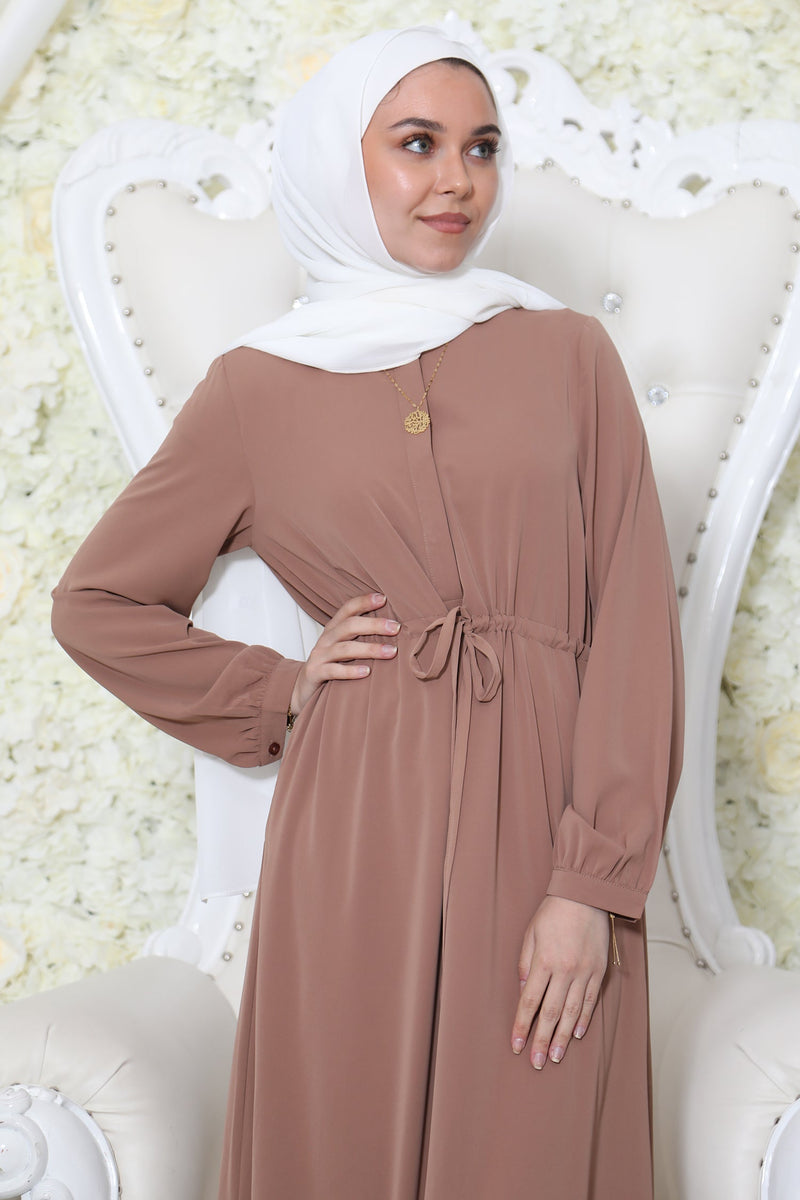 Ana Soft Button Dress- Camel