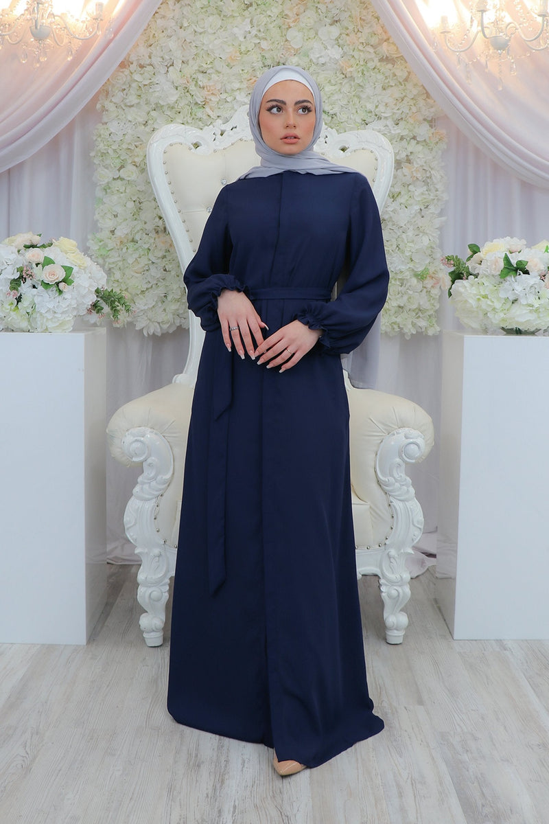 Chiffon Hidden Button Cardigan Dress- Navy Blue