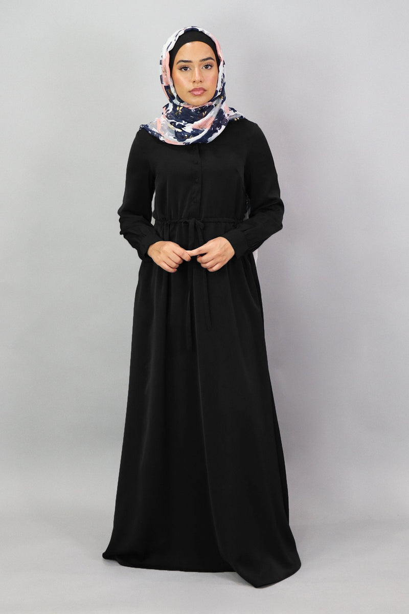 Black Deluxe Soft Button Dress