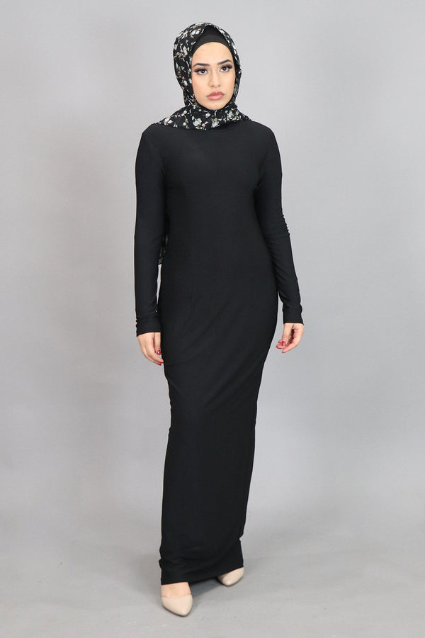 Black Plain Fitted Spandex Maxi Dress (4516944216121)