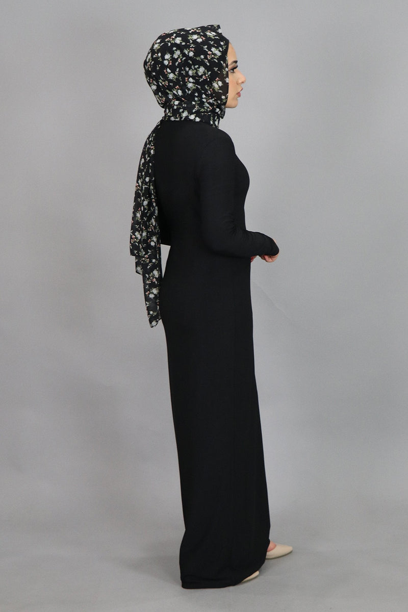 Black Plain Fitted Spandex Maxi Dress (4516944216121)