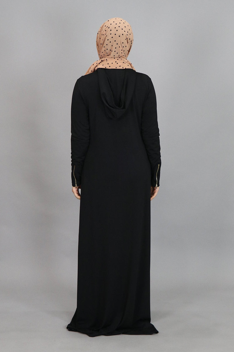Black Spandex Hooded Maxi Dress (4518161317945)