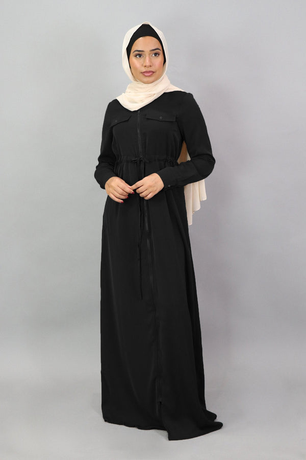 Black Deluxe Soft Zipper-Down Maxi Dress (5257518317736)