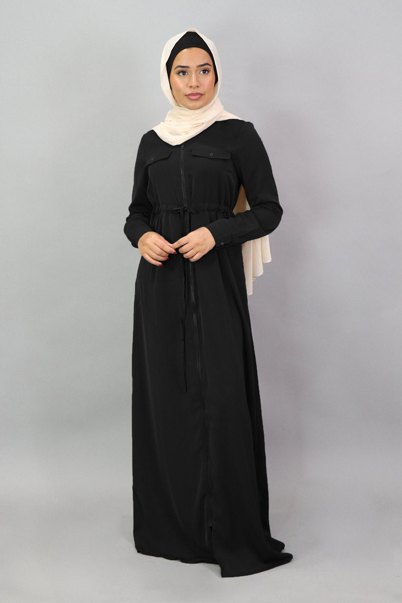 Black Deluxe Soft Zipper-Down Maxi Dress (5257518317736)