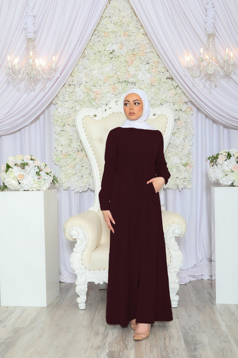 Deluxe Soft Hidden Button Dress- Mahogany