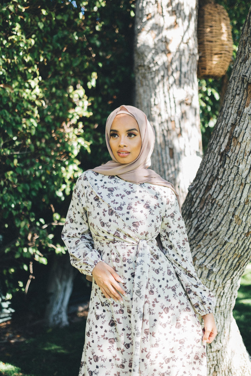 Dahlia Floral Wrap Dress- Beige
