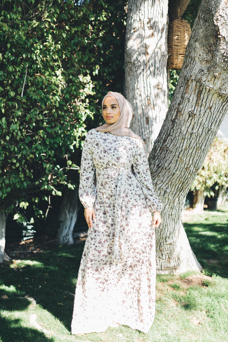 Dahlia Floral Wrap Dress- Beige
