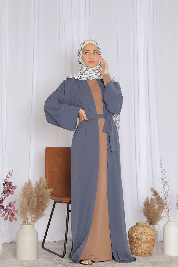 Rana Soft Open Abaya- Blue Gray