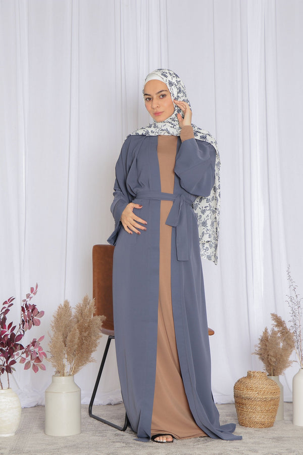 Rana Soft Open Abaya- Blue Gray