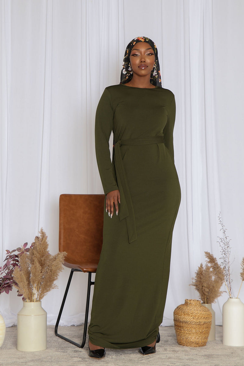 Sheath Spandex Maxi Dress - Deep Olive
