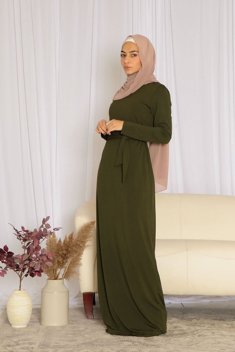 Sheath Spandex Maxi Dress - Deep Olive