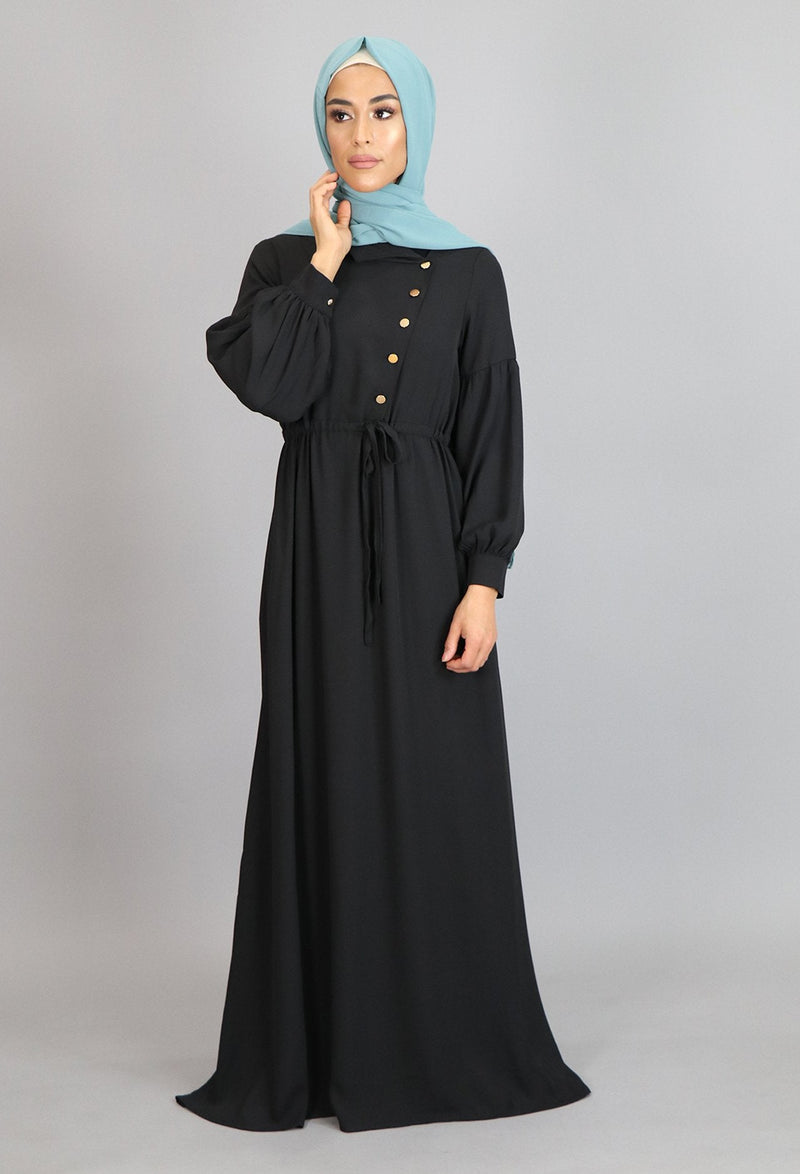 Black Soft Gold Button Maxi Dress (4644873470009)
