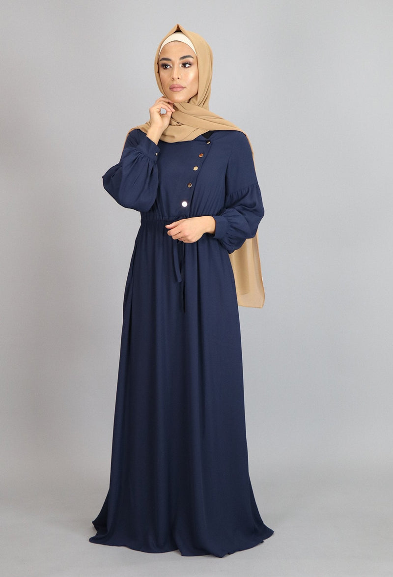 Navy Blue Soft Gold Button Maxi Dress (4644908793913)