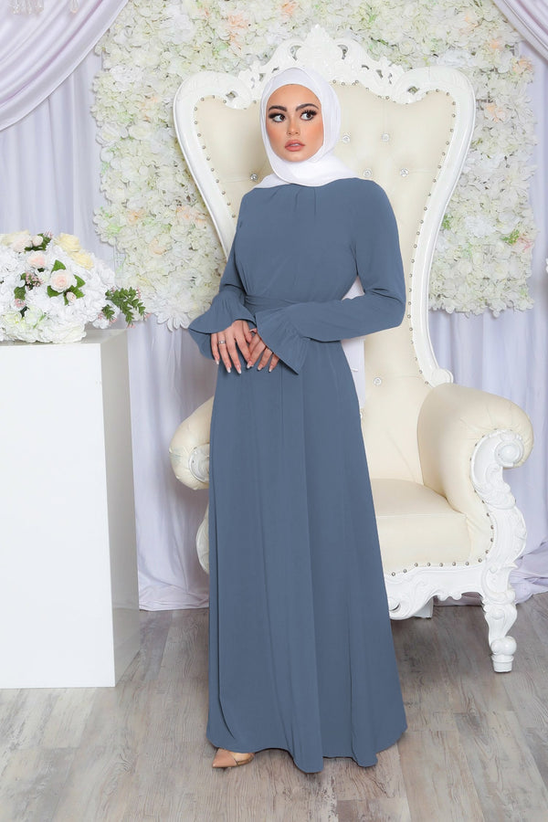 Lana Soft Bell Sleeve Dress- Dusty Blue