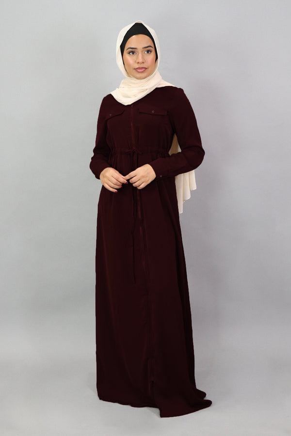 Dark Cherry Deluxe Soft Zipper-Down Maxi Dress (5257515139240)