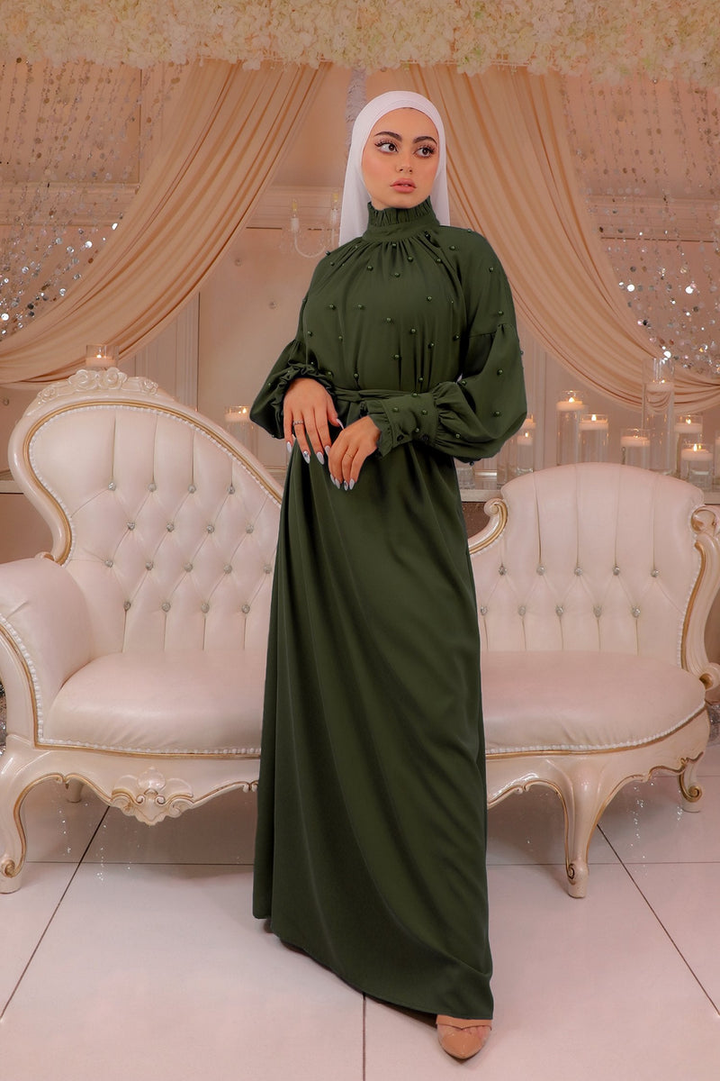 Deluxe Soft Pearl Dress- Deep Olive