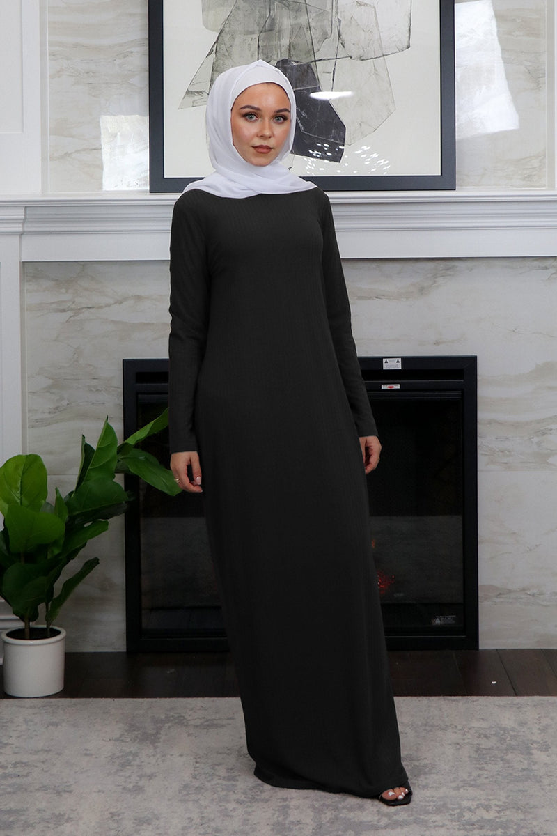 Sheath Ribbed Maxi Dress - Black