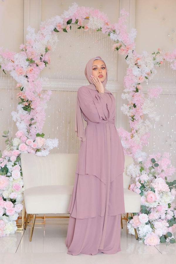 Alessia Chiffon Ruffle Open Abaya- Rose Pink