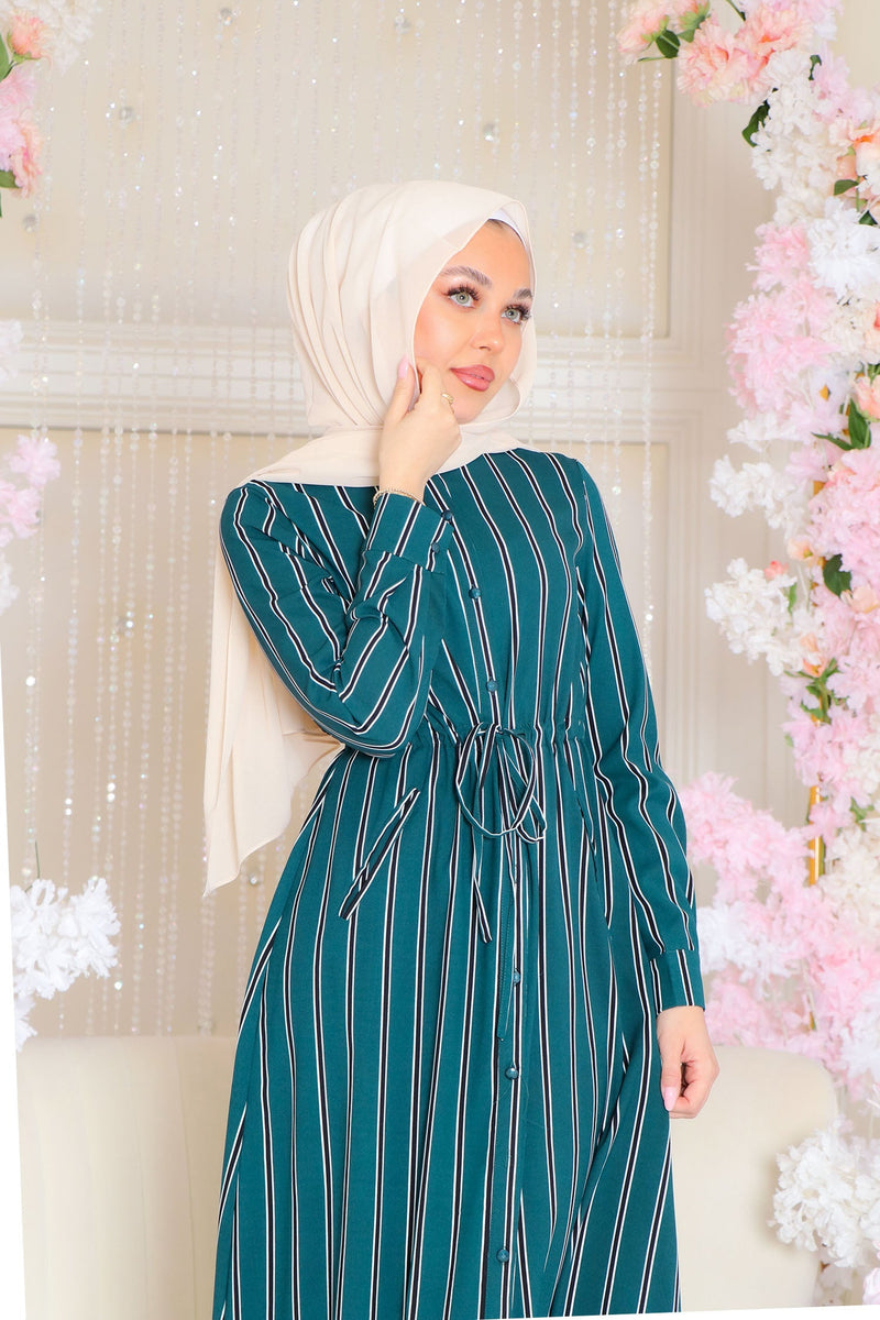 Keya Floral Button Dress- Teal