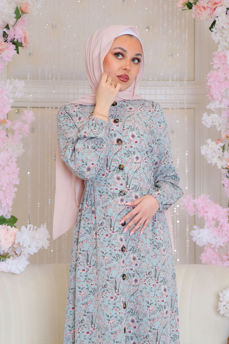 Maya Floral Button Down Dress- Mint Blue