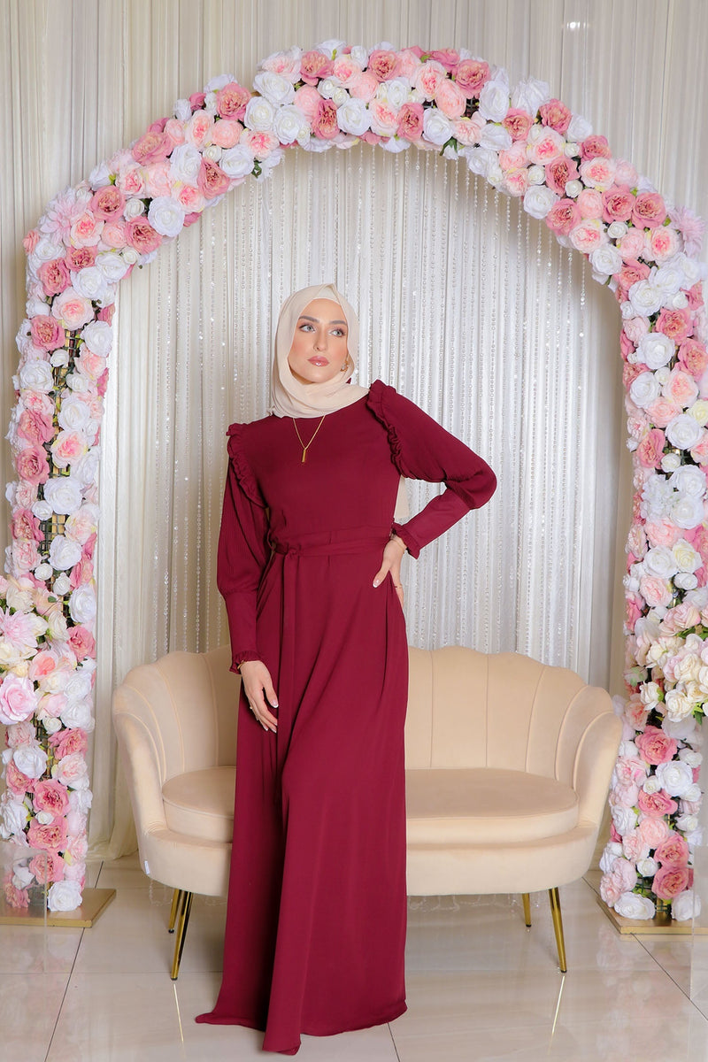 Julia Pleat Chiffon Dress- Mahogany
