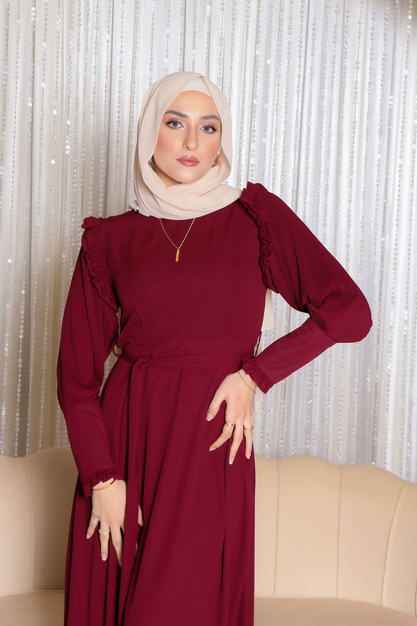 Julia Pleat Chiffon Dress- Mahogany