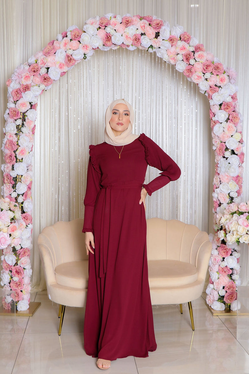 Julia Pleat Chiffon Dress- Mahogany