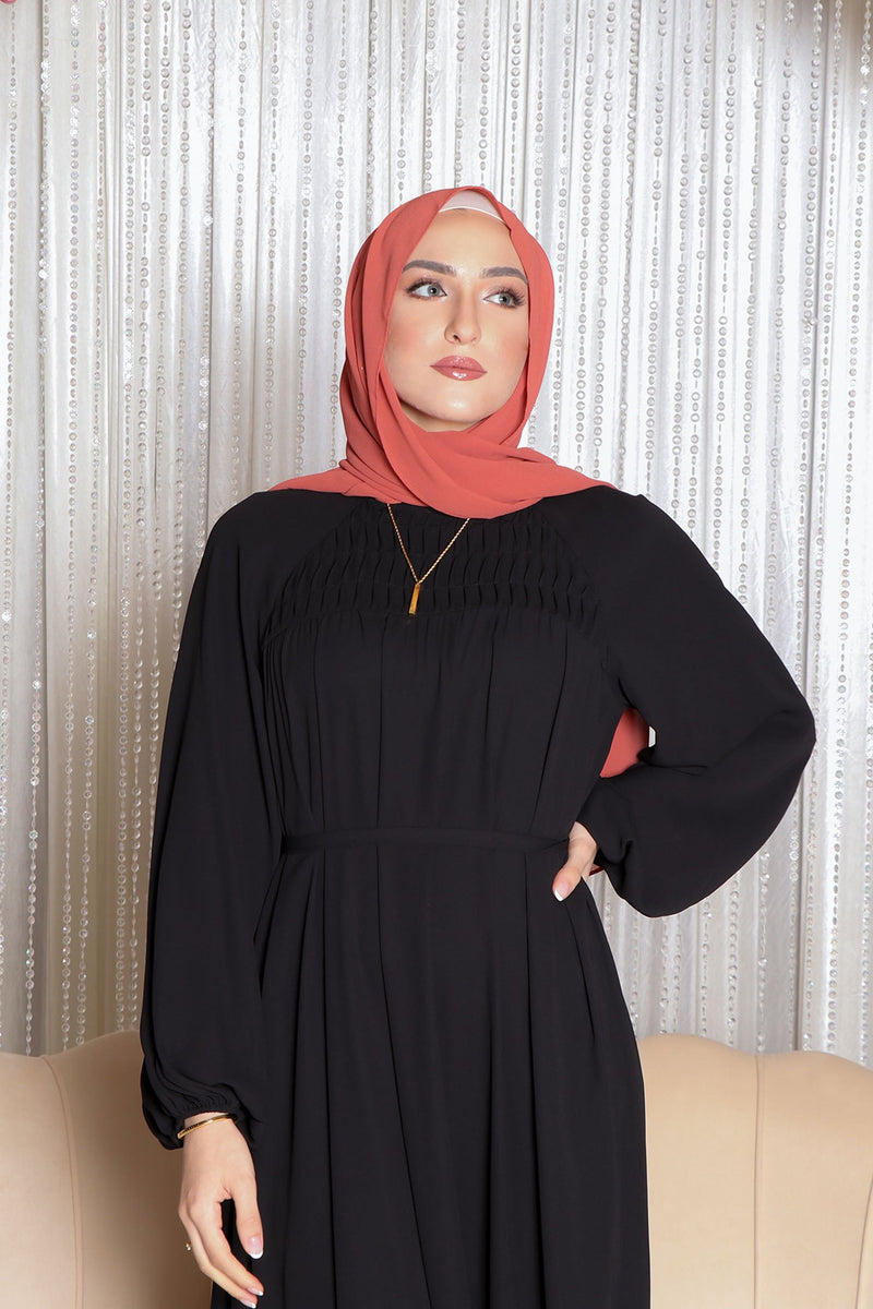 Nayma Pleat Chiffon Dress- Black