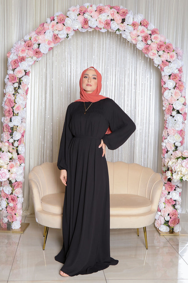 Nayma Pleat Chiffon Dress- Black