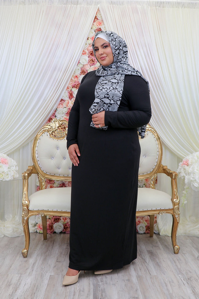 Sheath Ribbed Maxi Dress - Black