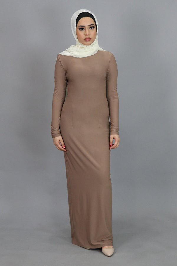 Tan Plain Fitted Spandex Maxi Dress (4540255797305)