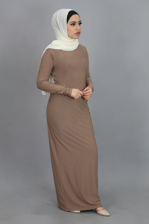 Tan Plain Fitted Spandex Maxi Dress (4540255797305)
