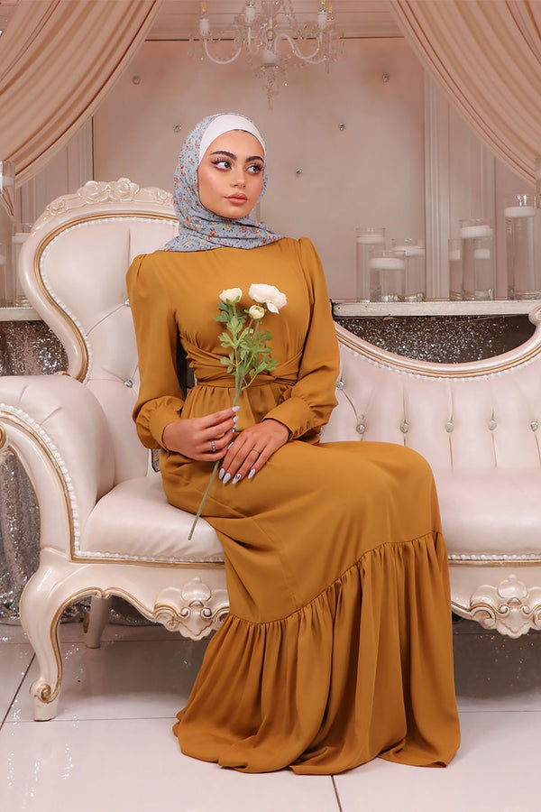 Jasmine Chiffon Wrap Dress-  Dark Mustard