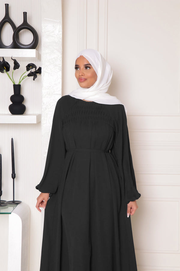 Nayma Pleat Chiffon Dress- Black