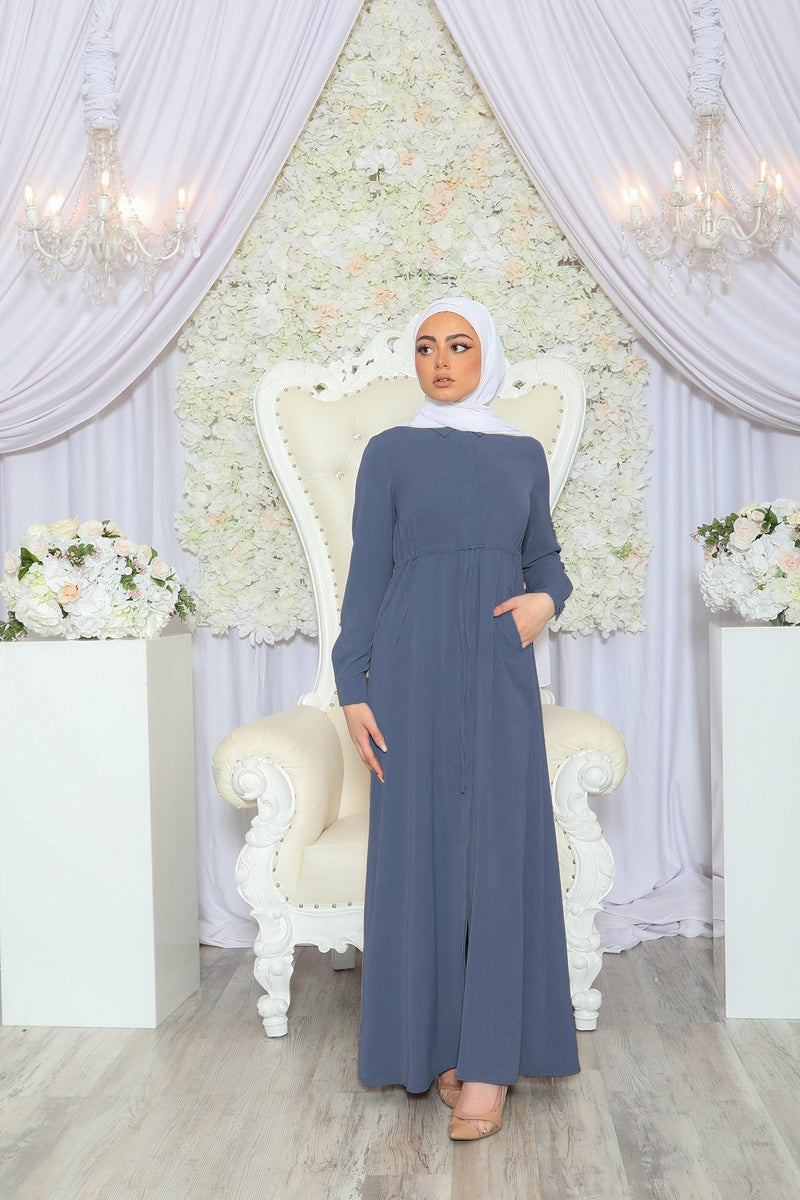 Deluxe Soft Hidden Button Dress- Dark Blue Gray