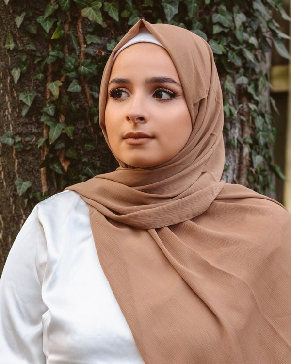 Tan crepe chiffon scarf