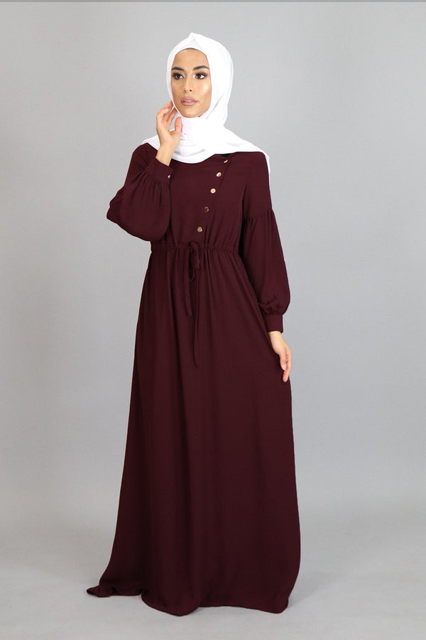 Burgundy Soft Gold Button Maxi Dress